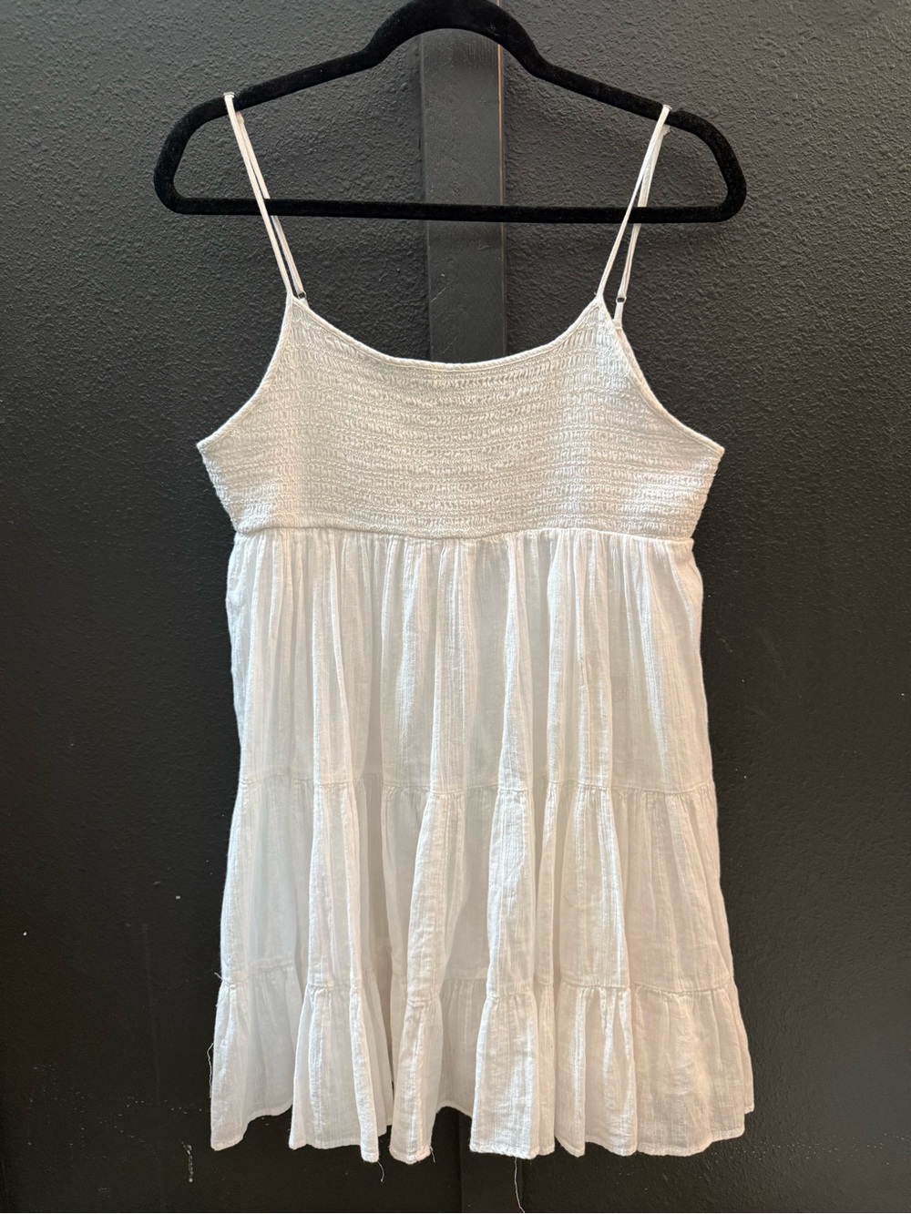 Zara White Smocked Tiered Sundress with Spaghetti Straps